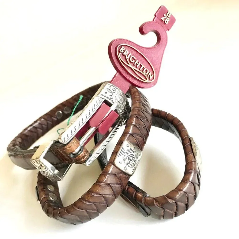 Vtg Brighton Brown Leather Western Concho Belt Size X-Small Braided Womens Thin